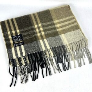Jos A Bank Mens 100% Cashmere Plaid Fringed Scarf - Brown/gray/black/tan EUC